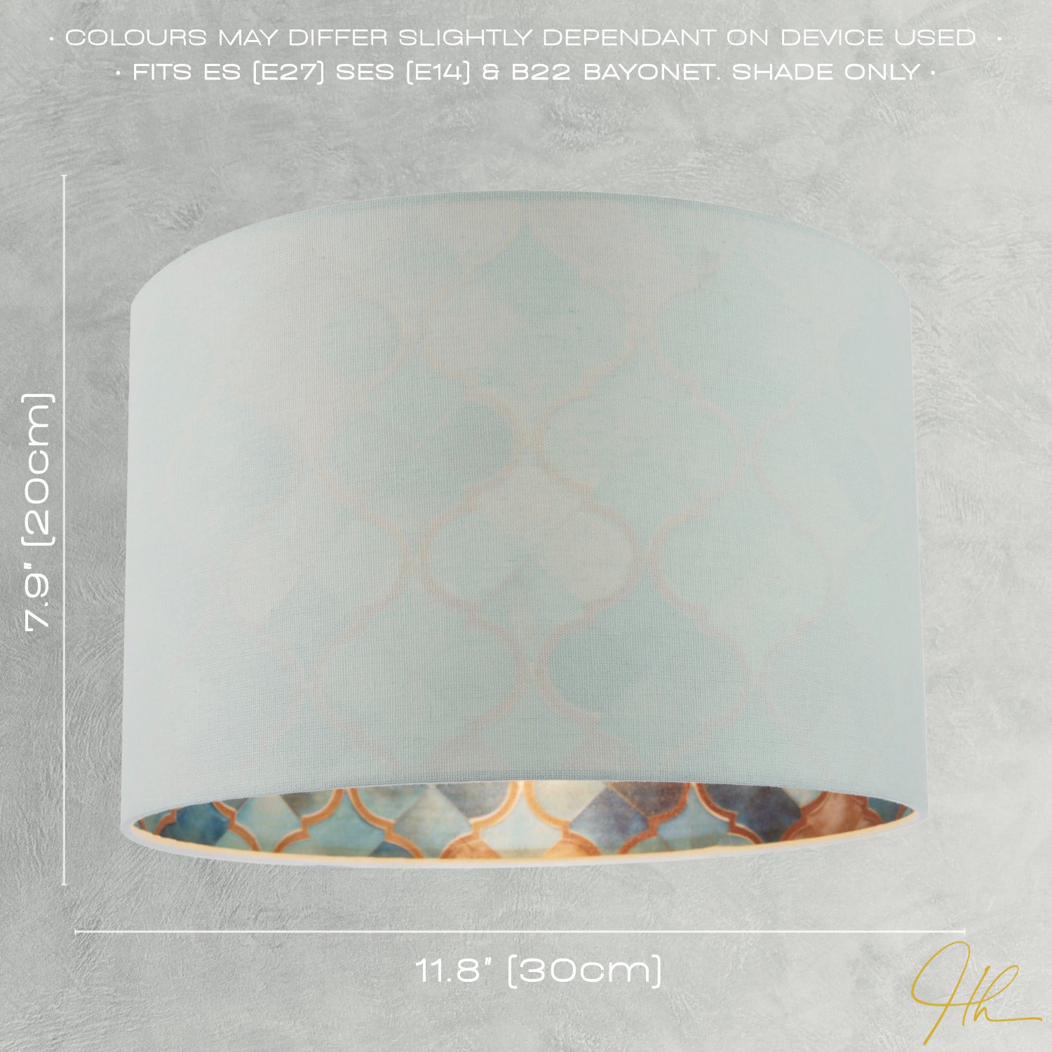 Designer Duck Egg Linen Lamp Shade with Moroccan Scale Pattern Lining Image 7
