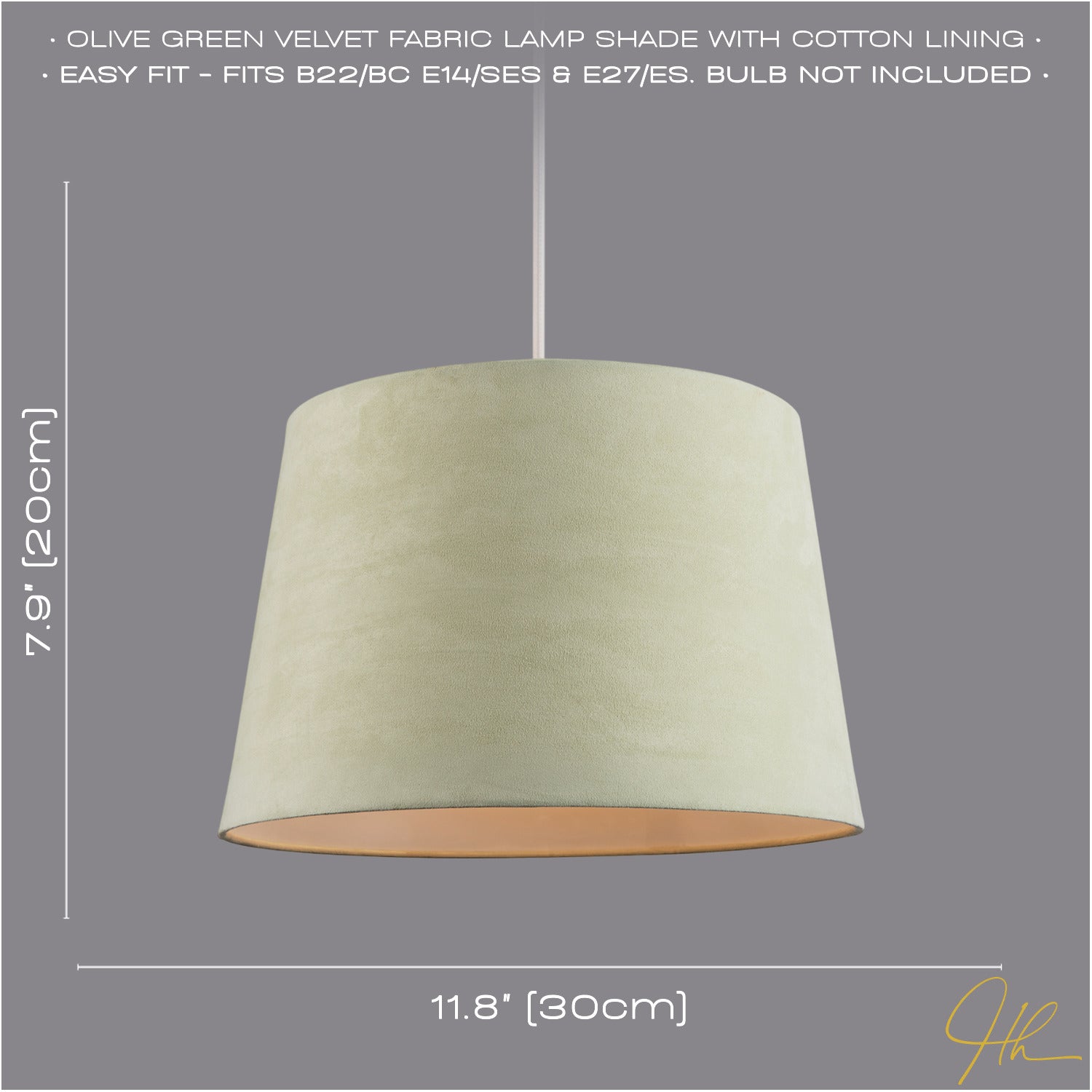 Olive Green Velvet 12 Inch Drum Lamp Shade with White Cotton Inner Image 6