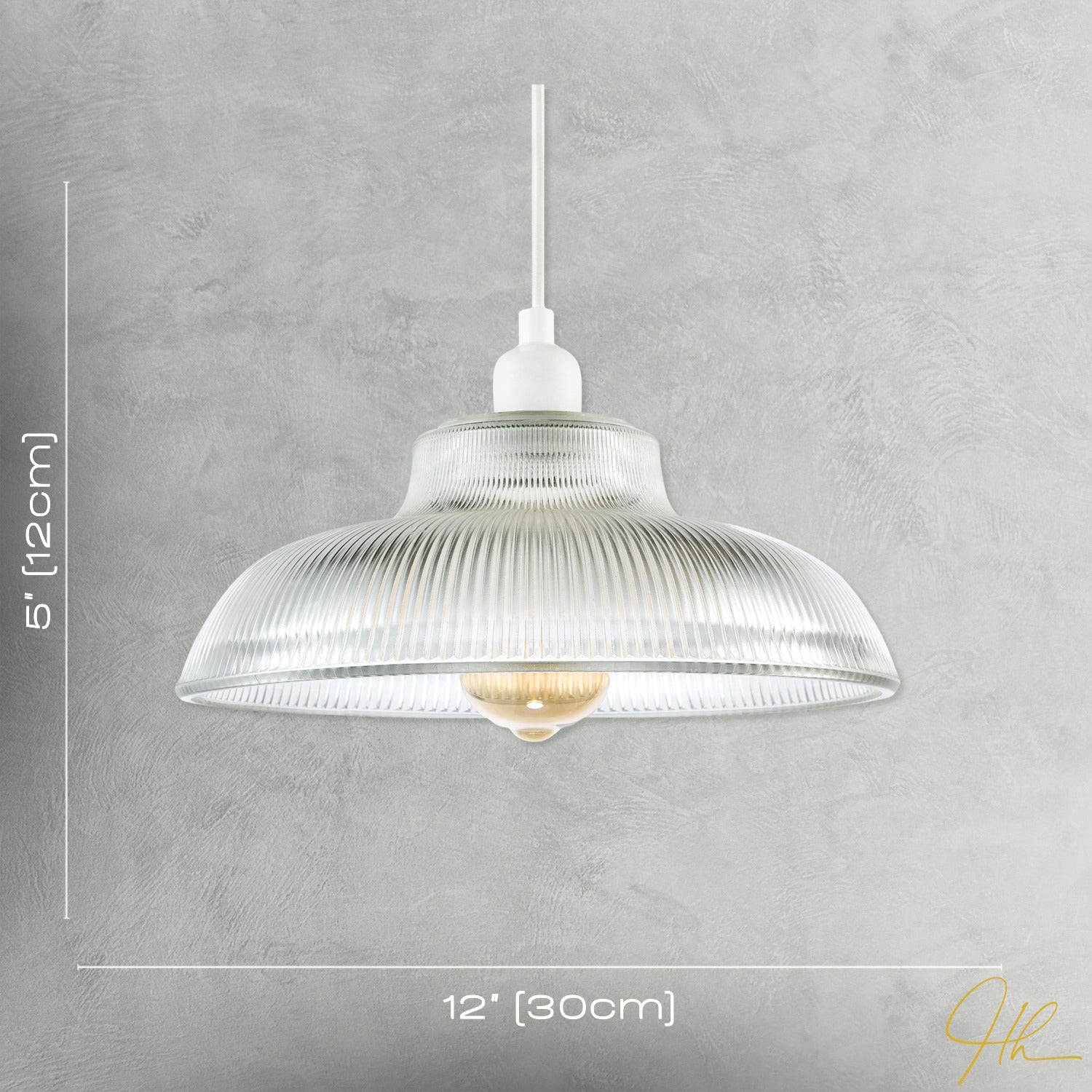 Classic American Diner Clear Ribbed Glass Ceiling Pendant Light Shade Image 7