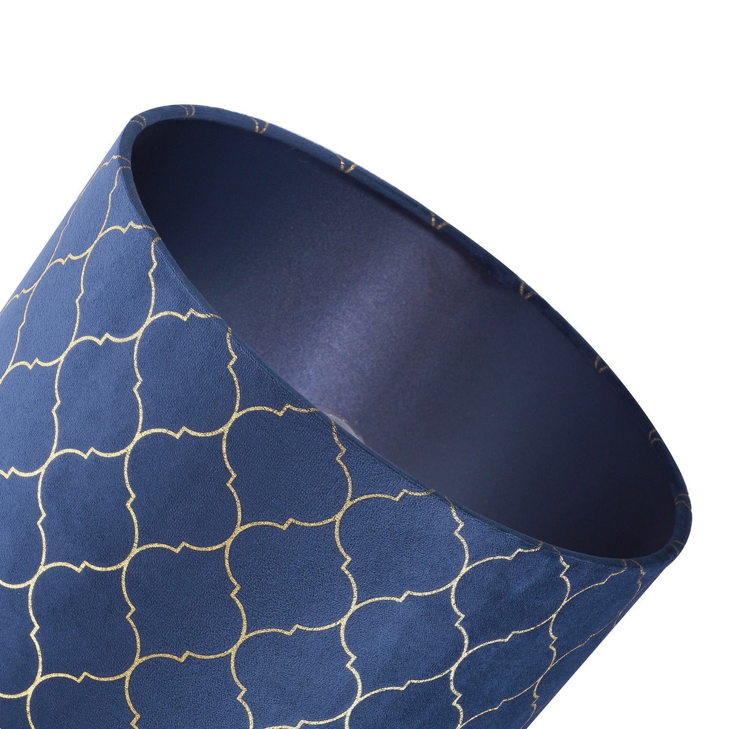 Modern Soft Brushable Midnight Blue Velvet 30cm Lamp Shade with Gold Foil Decor Image 3