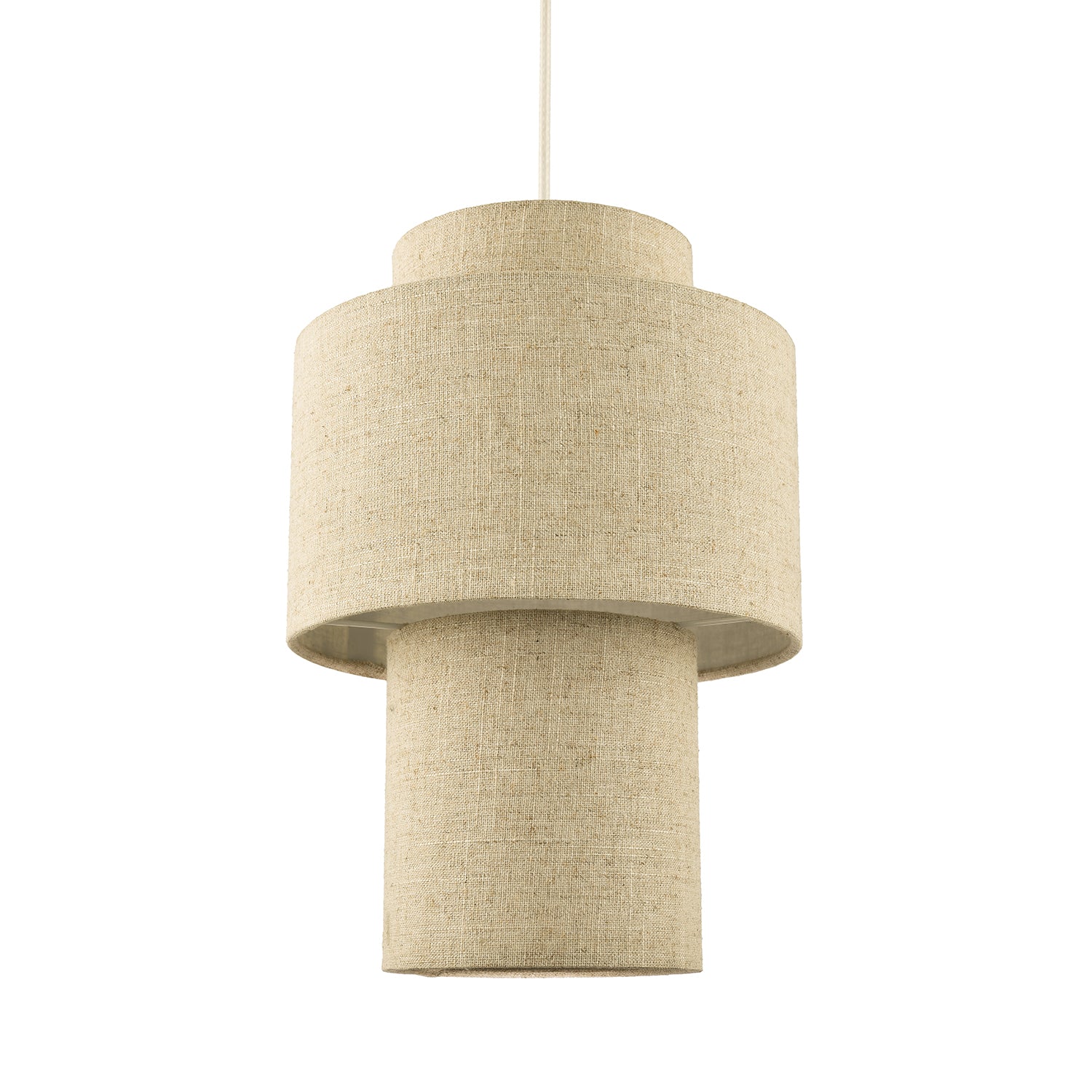 Designer Natural Oatmeal Beige Linen Triple Level Pendant Light Shade Image 2