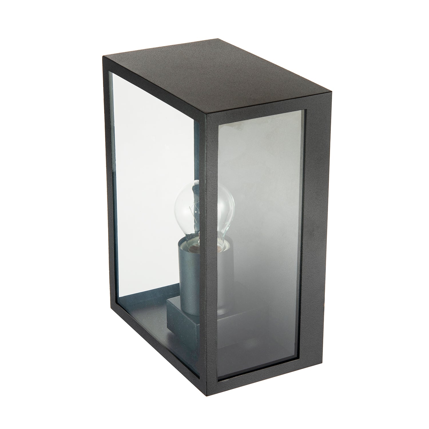 Modern Exterior Flush Wall Light Lantern in Matte Black with Clear Glass Panels Image 4