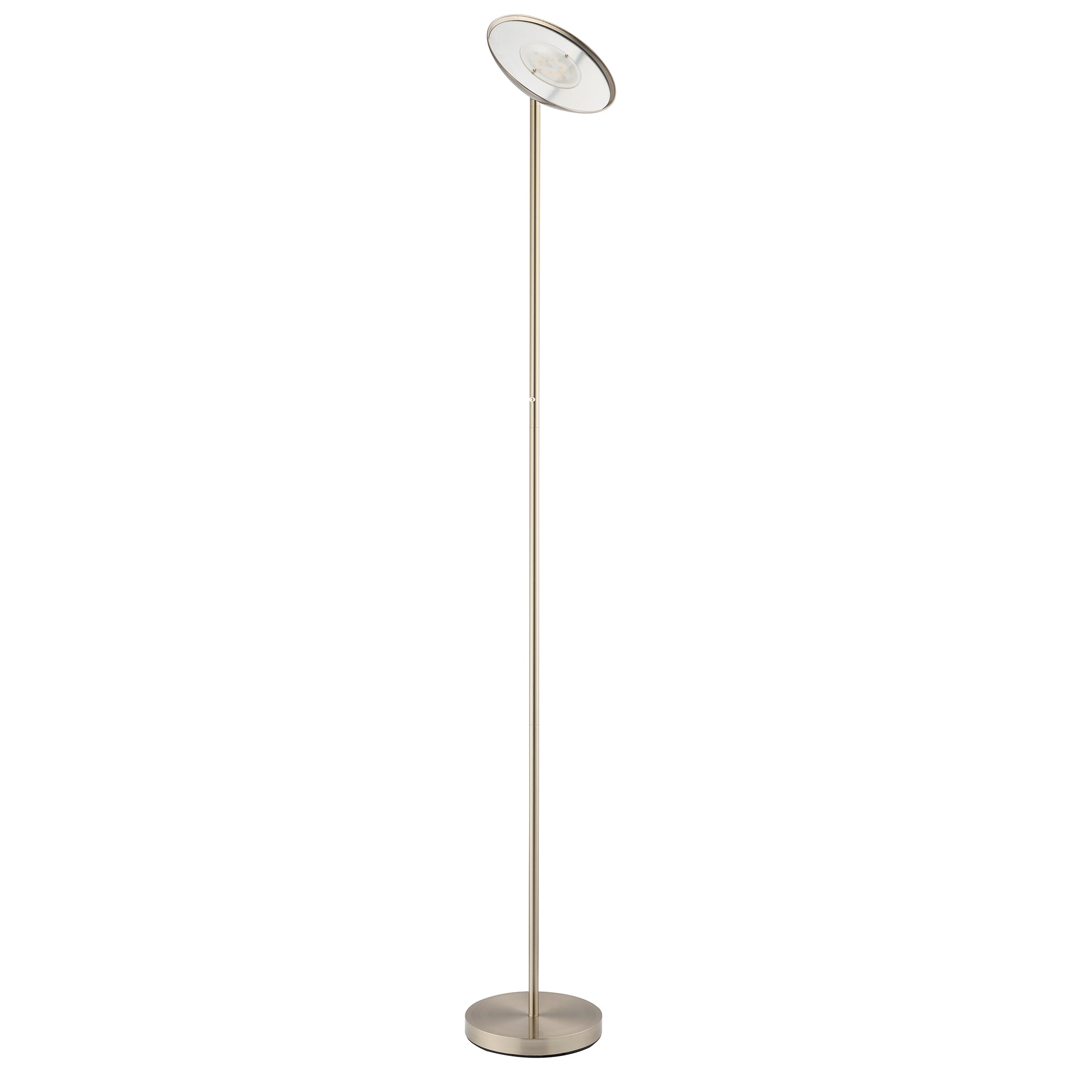 Modern LED Uplighter Metal Floor Lamp in Satin Nickel with Memory Dimmer Button Image 2