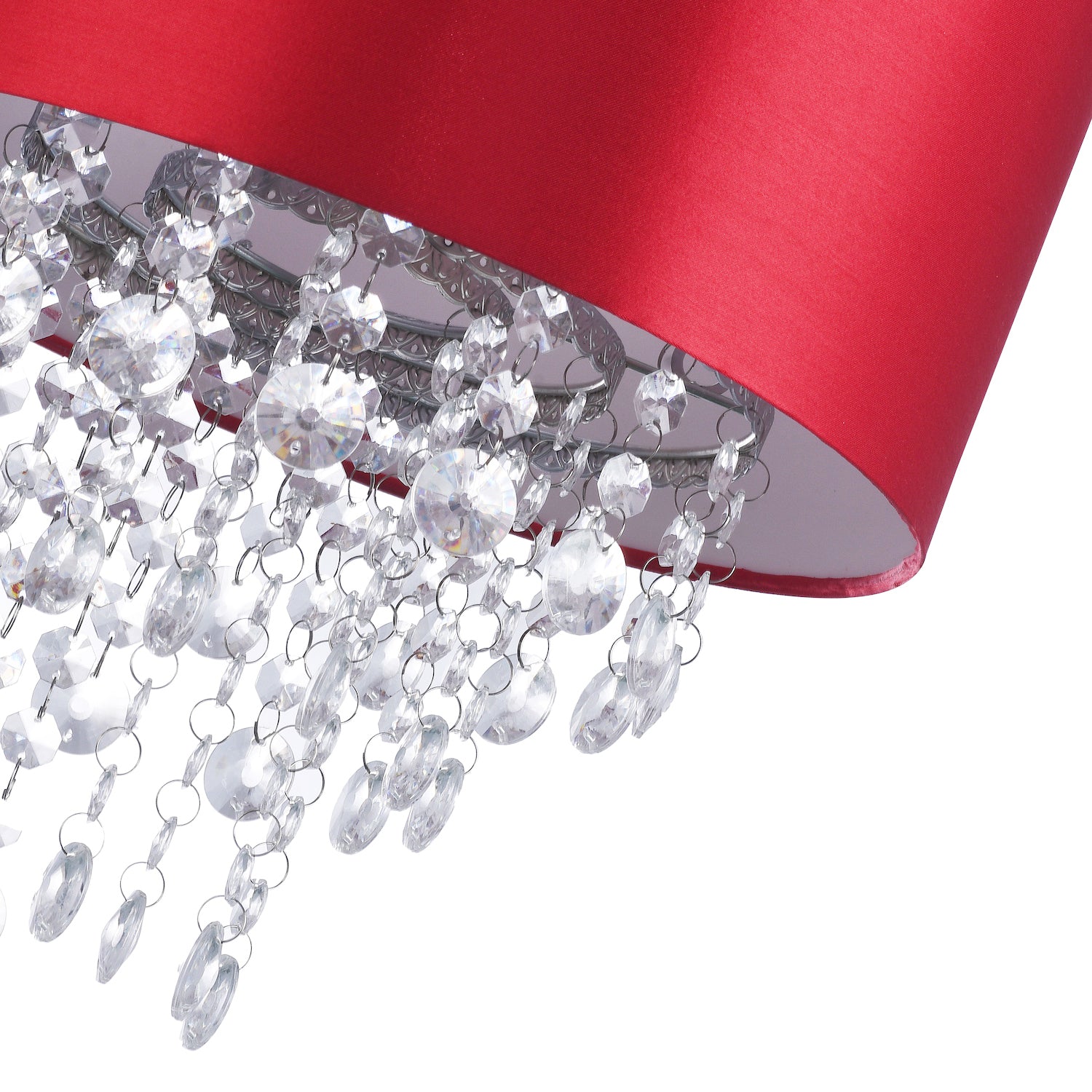 Modern Red Satin Fabric Pendant Light Shade with Transparent Acrylic Droplets Image 4