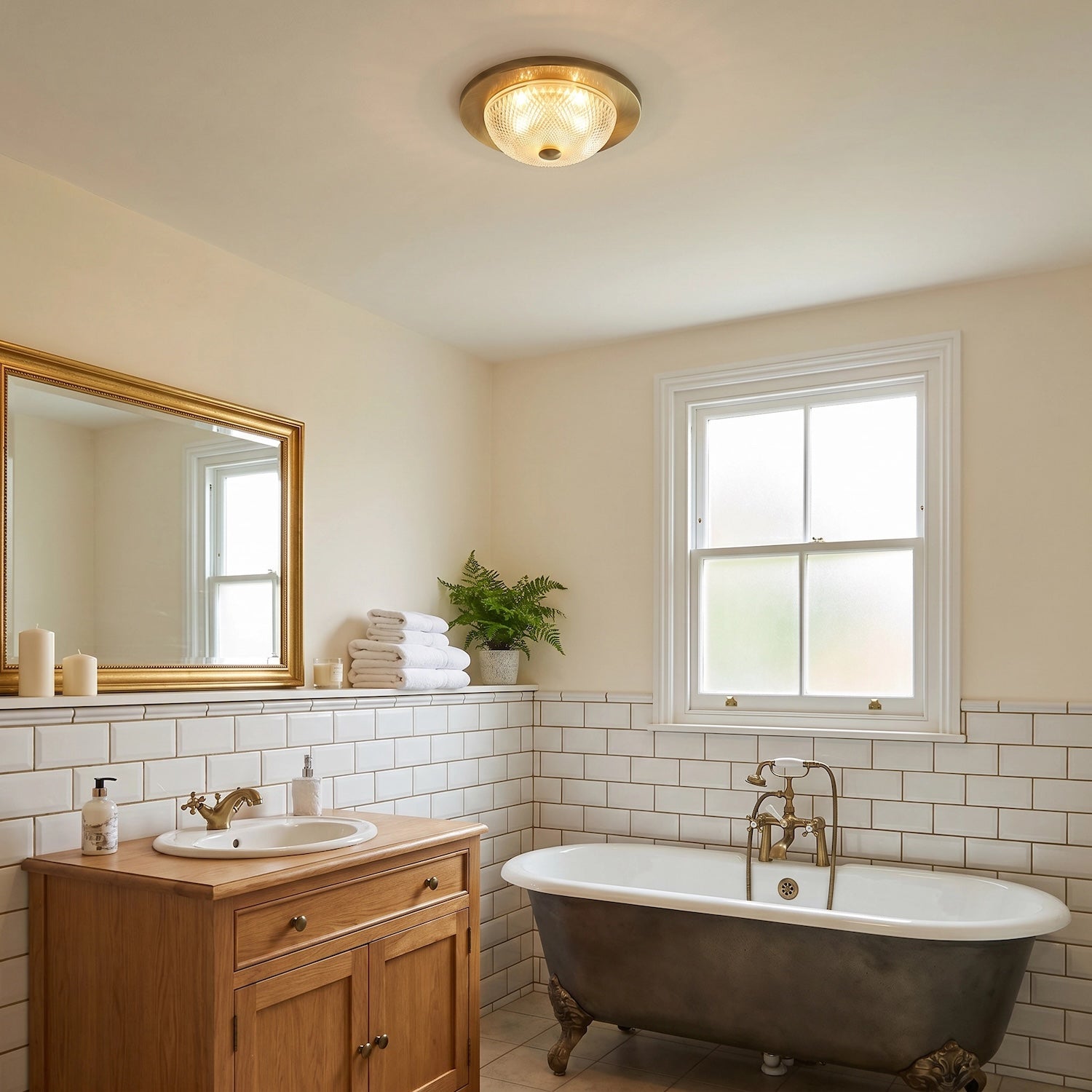 Modern Bathroom Ceiling Light Fitting with Clear Diamond Effect Glass Image 6