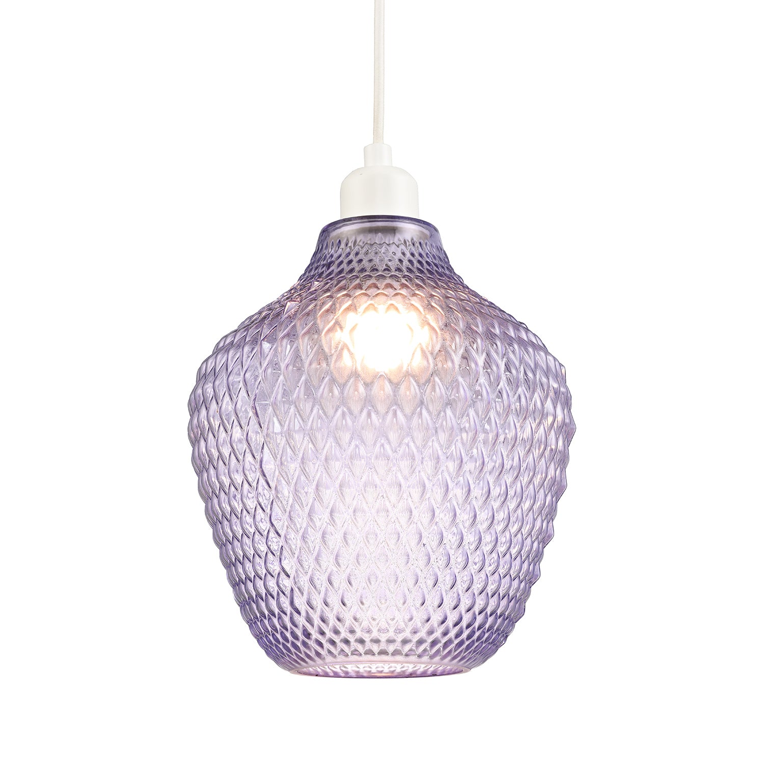 Designer Soft Lilac and Purpler Curvy Diamond Etched Glass Pendant Lamp Shade Image 1