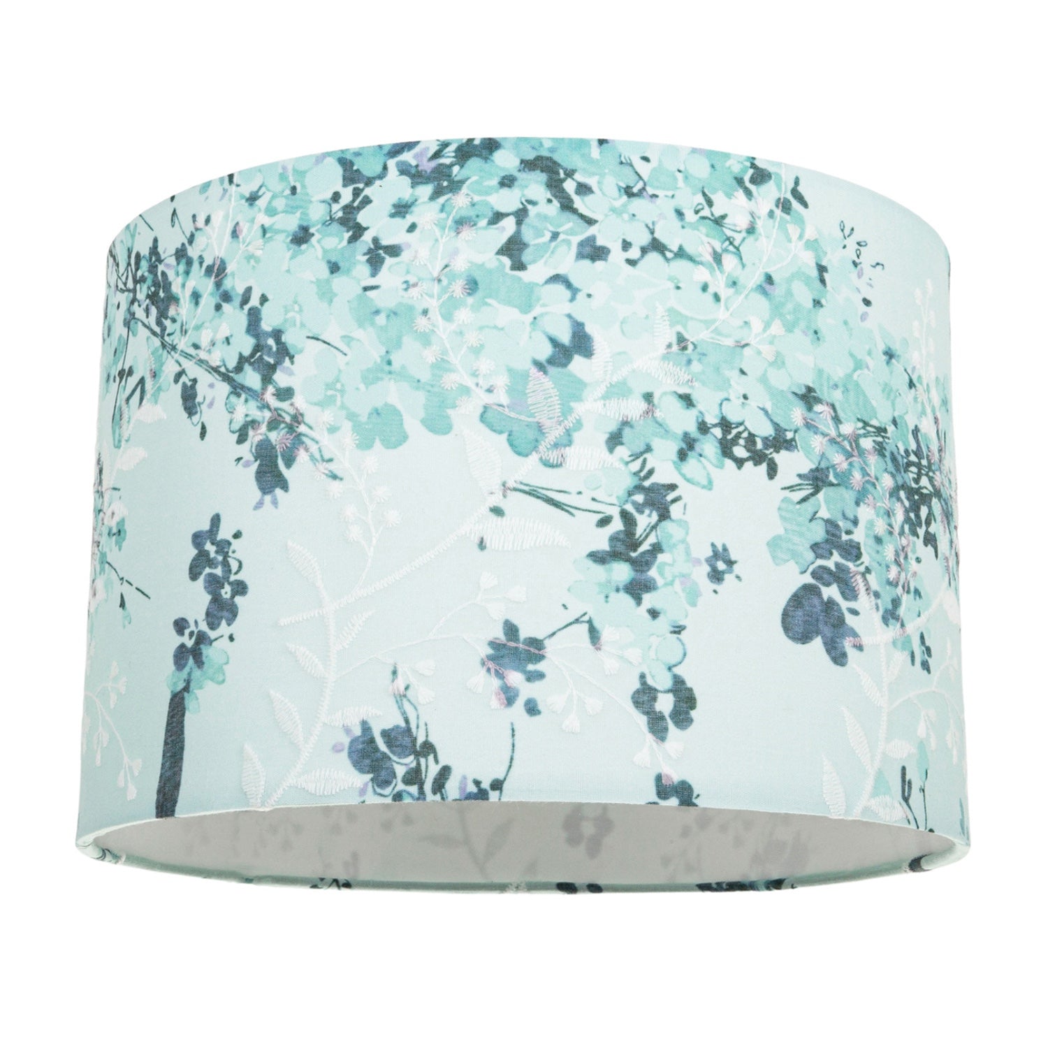 Modern Classic Duck Egg and Emerald Green Floral Fabric Shade with Inner Lining Image 1