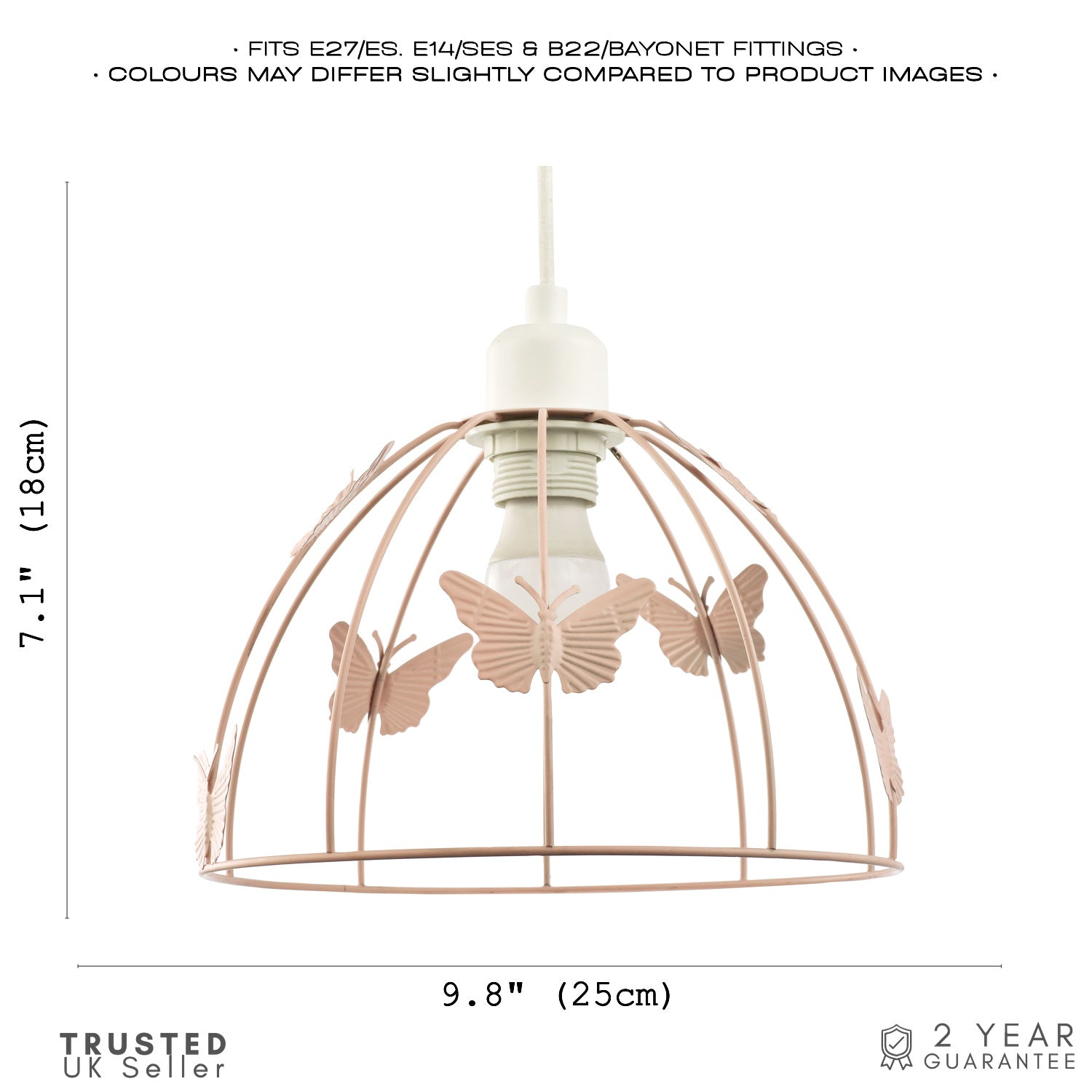 Modern Birdcage Pendant Shade in Blush Pink Metal with Butterflies - Shabby Chic Image 7