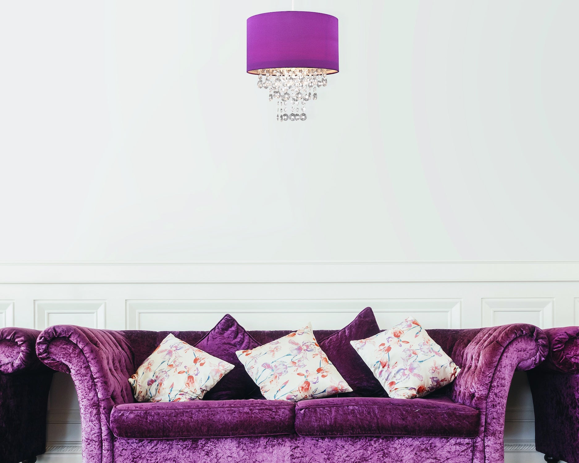 Modern Purple Satin Fabric Pendant Light Shade with Transparent Acrylic Droplets Image 6