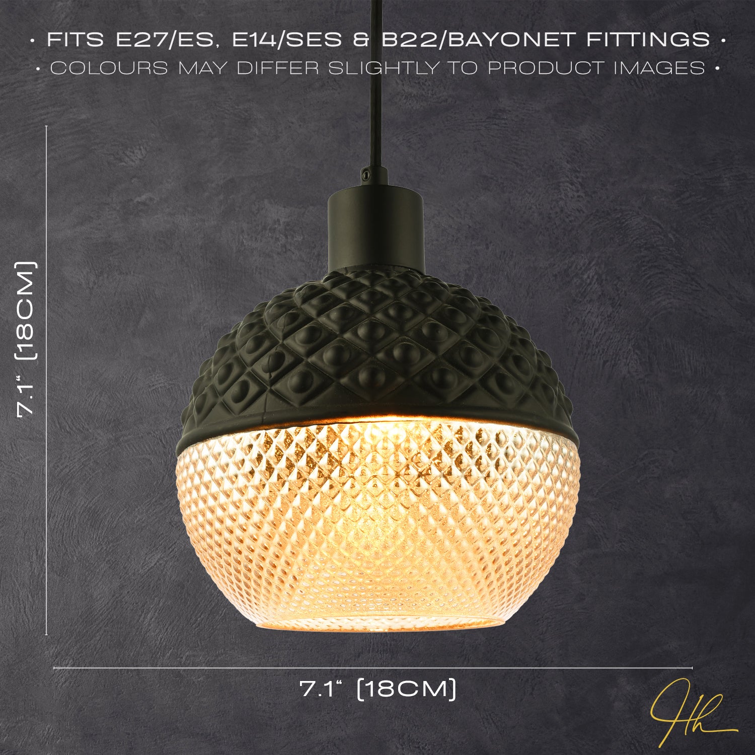 Unique Spherical Pendant Light Shade in Matte Black and Dimpled Golden Glass Image 7