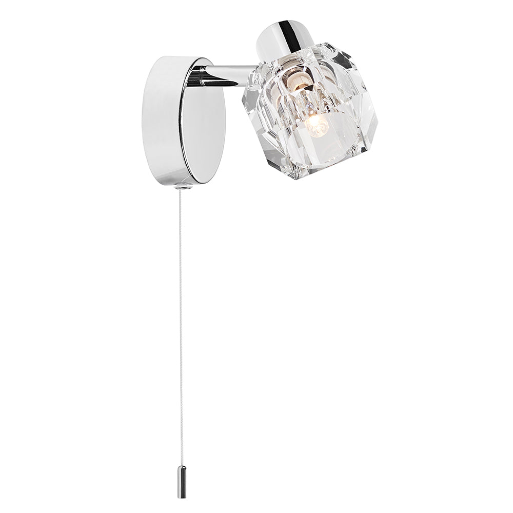 Modern Polished Chrome Wall Light with Chunky Ice Cube Shade Image 1