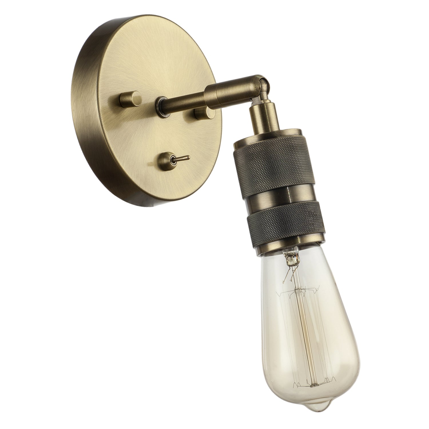 Antique Brass Switched Wall Light with Adjustable Knurled Metal Head Image 3