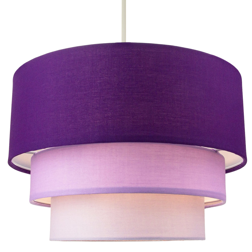 Contemporary Round Triple Tier Purple/Lilac Cotton Fabric Pendant Light Shade Image 2