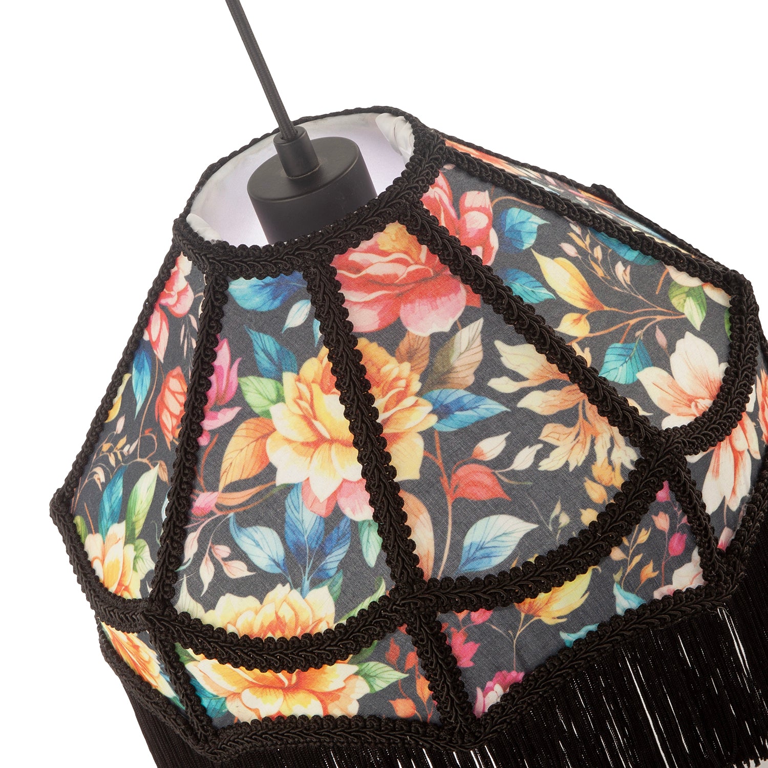 Black Victorian Empire Lamp Shade with Chic Multi Colour Floral Design Image 3