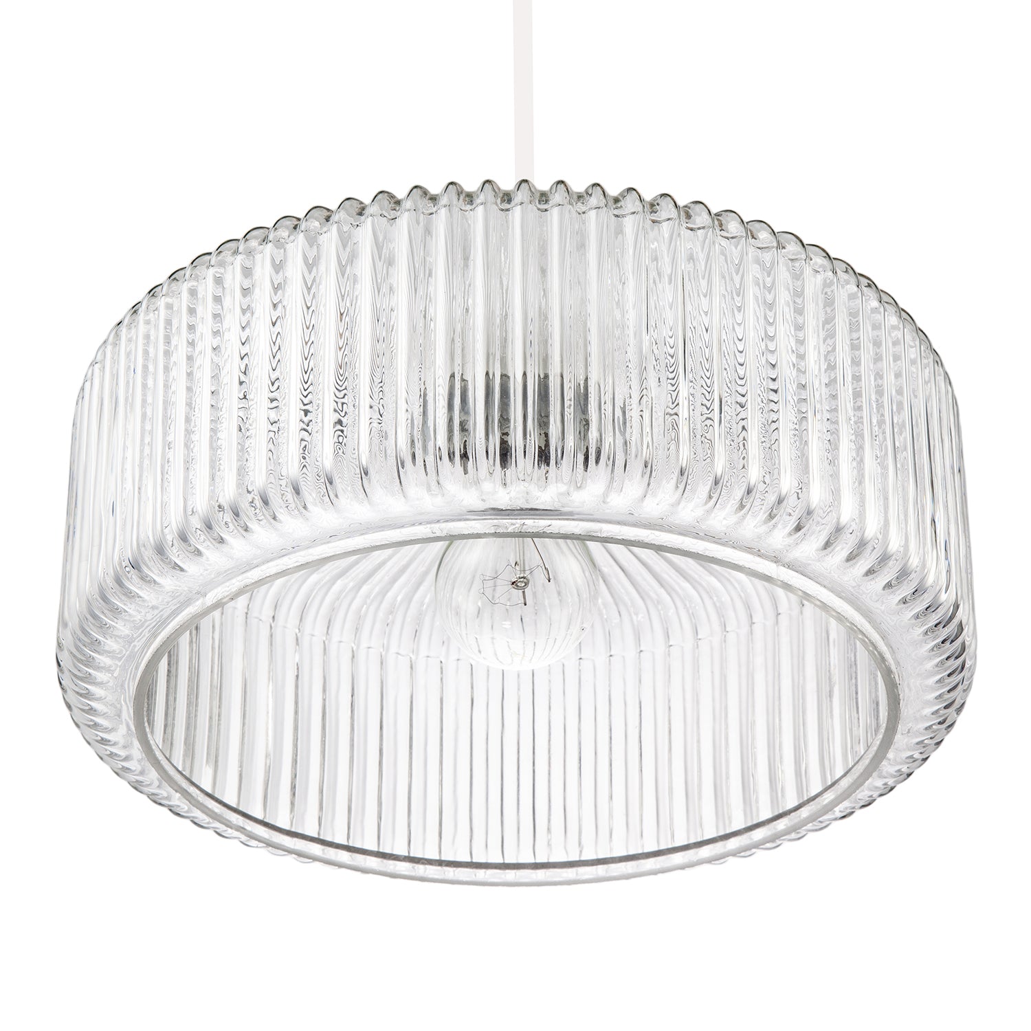 Modern Low Profile Drum Shaped Pendant Shade with Vertical Ribbing Image 5