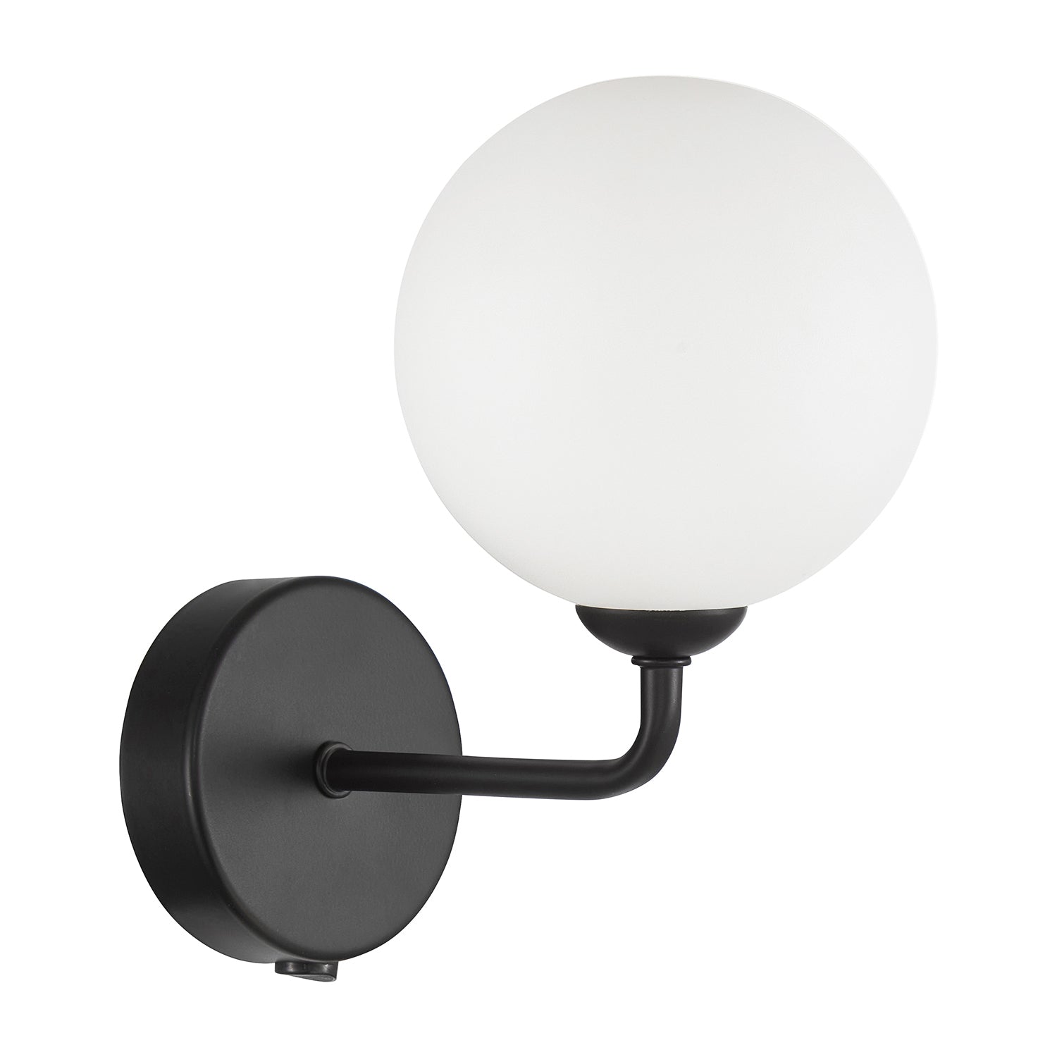 Contemporary Chic Matte Black Wall Light with Opal White Globe Glass Shade Image 2