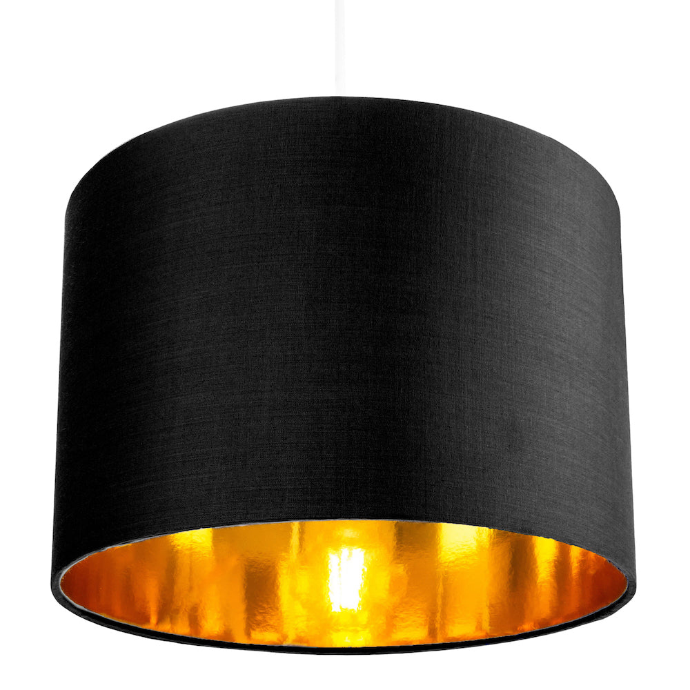 Contemporary Black Cotton 10" Table/Pendant Lamp Shade with Shiny Golden Inner Image 6