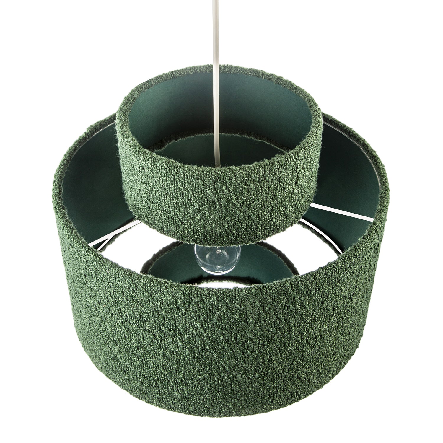 Modern Tiered Pendant Shade in Luxurious Forest Green Boucle Fabric Image 3