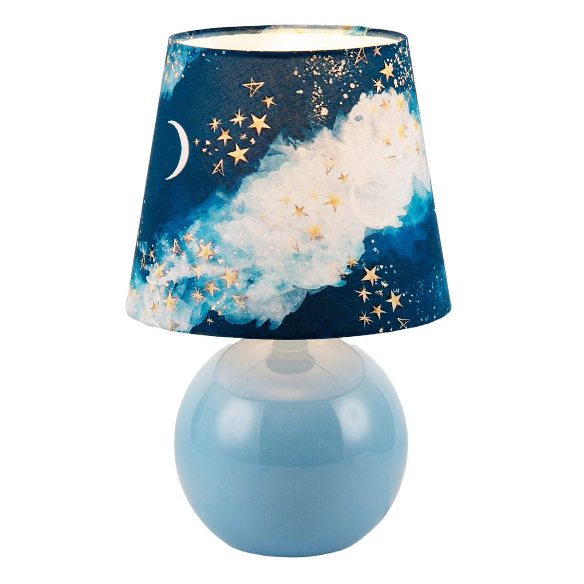 Cute Celestial Lamp with Sky Blue Base and Shade with Moons and Stars Image 8
