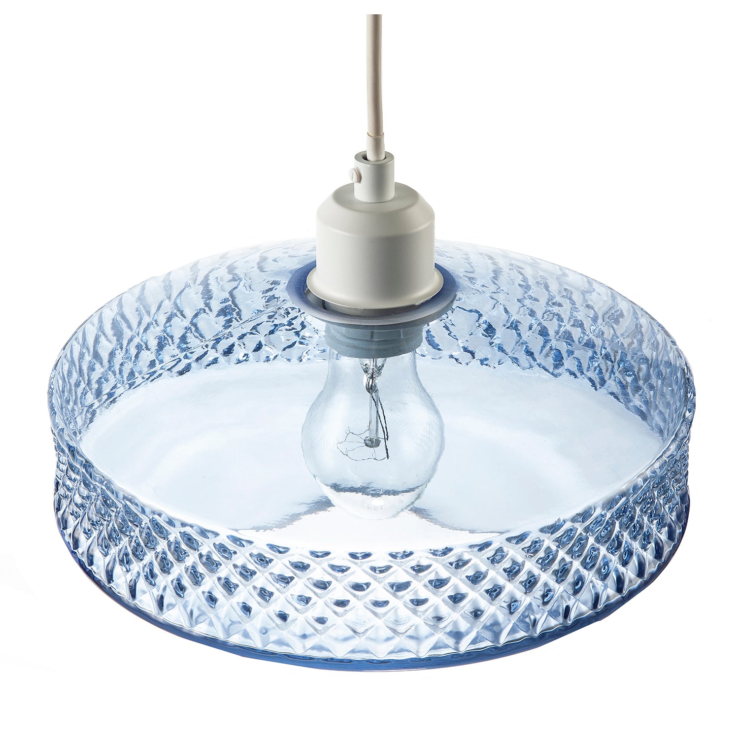 Blue Glass Pendant Lighting Shade with Strip of 3D Shaped Diamonds Image 3