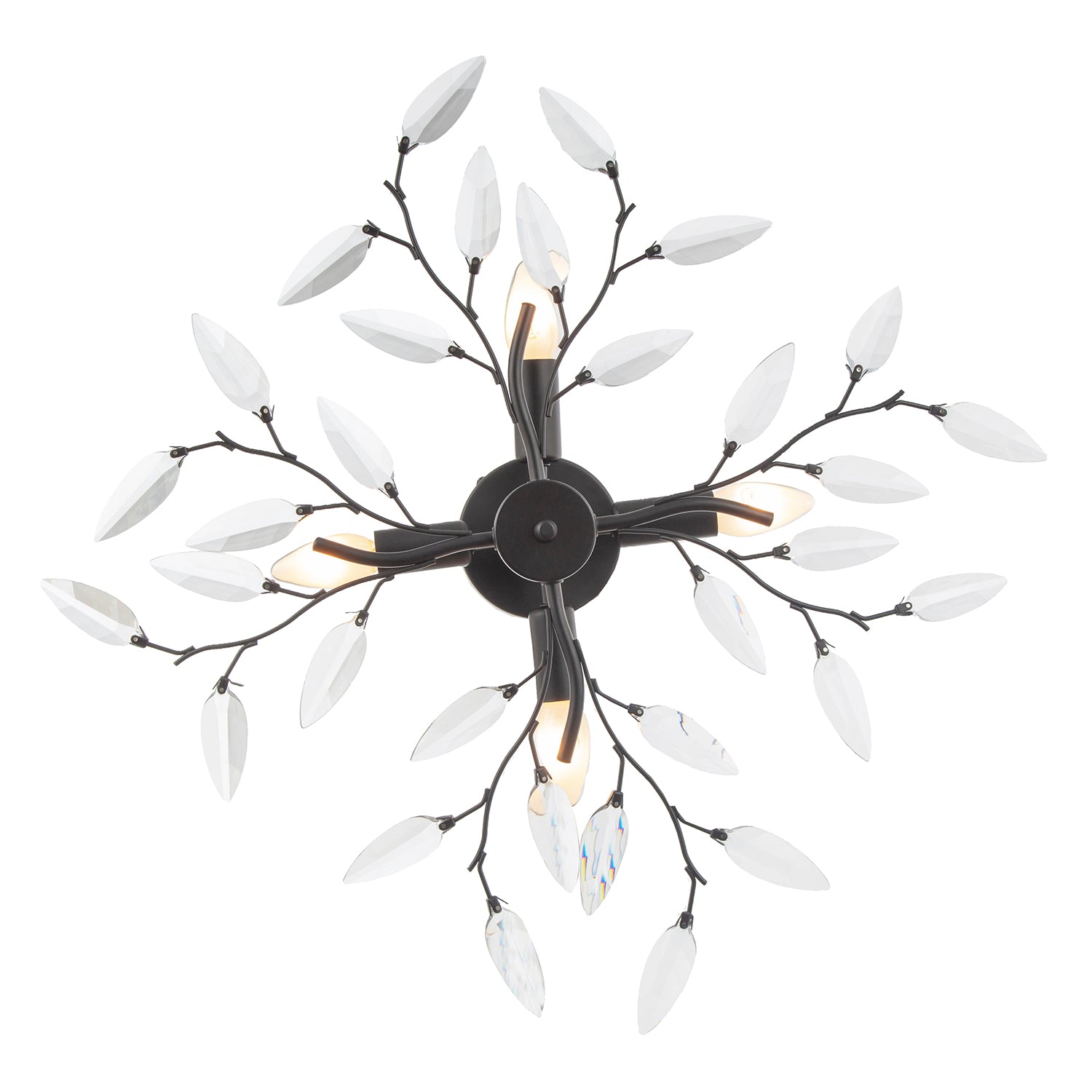 Modern Matte Black Branch Themed Ceiling Light Fitting with Clear Acrylic Leaves Image 3