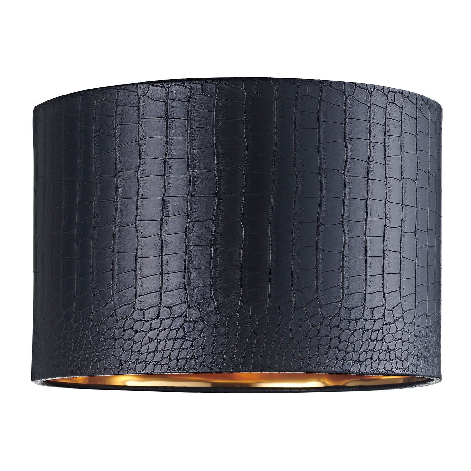 Modern Black Croc Design Faux Leather 12" Lamp Shade with Shiny Gold Inner Image 1