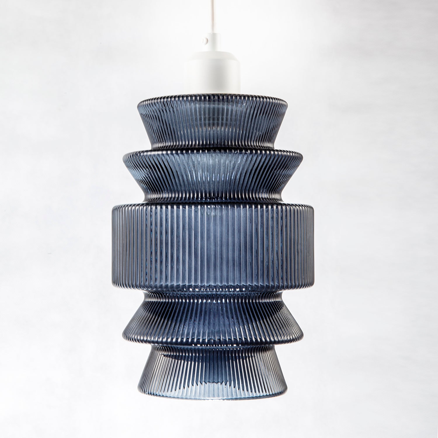Smoked Ribbed Glass Pendant Lamp Shade with Stacked Multi-Tiered Shape Image 4
