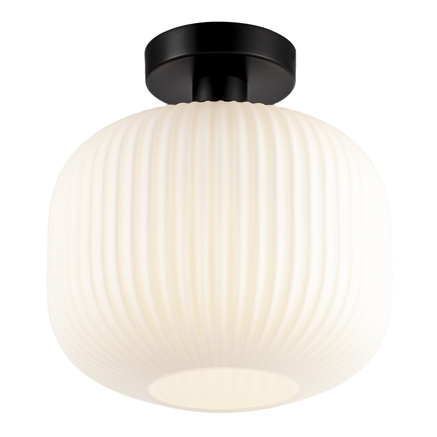 Matte Black Bathroom Ceiling Light with Opal Ribbed Glass Shade Image 4