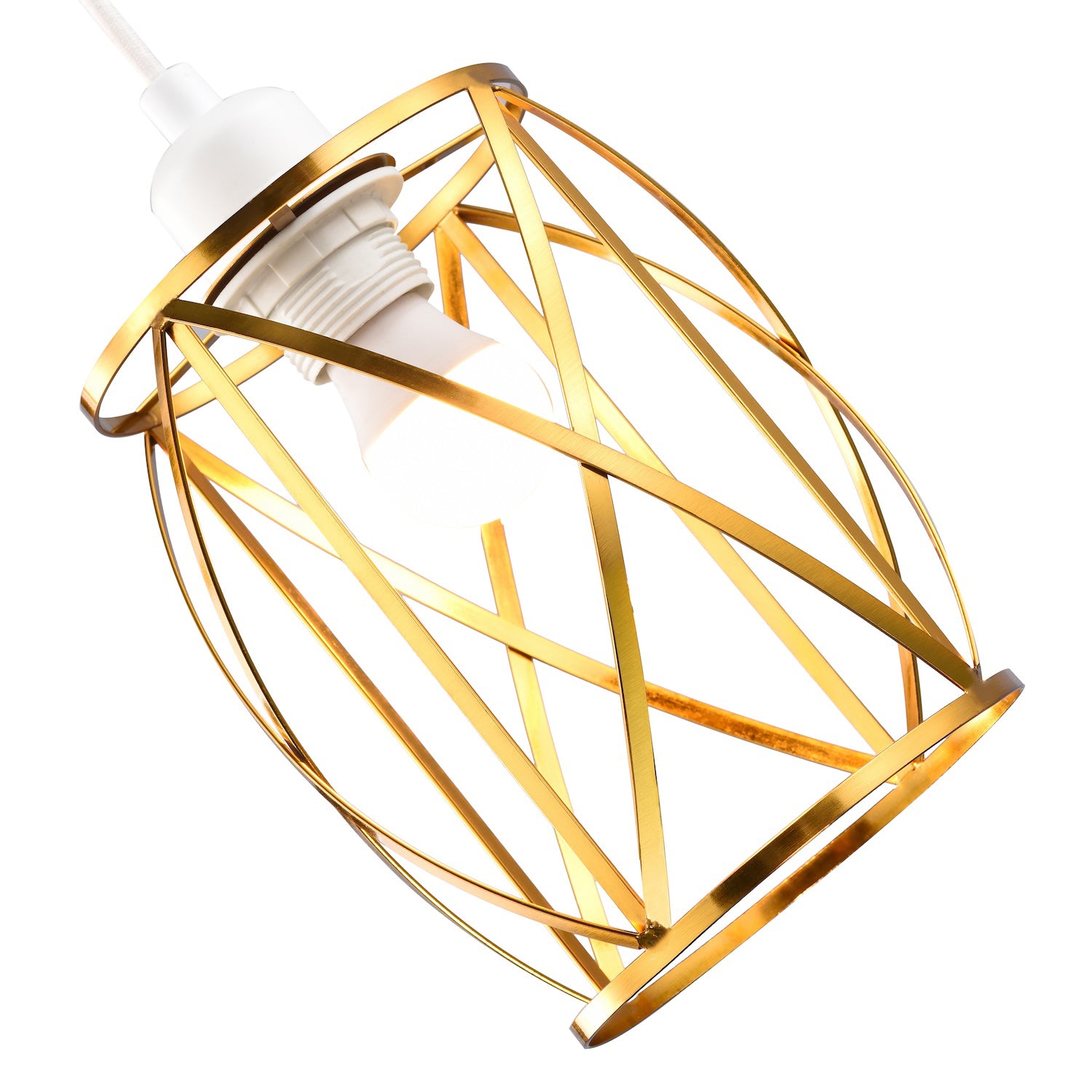 Sleek Vintage Lantern Cage Pendant Light Shade with Brushed Gold Metal Strips Image 3