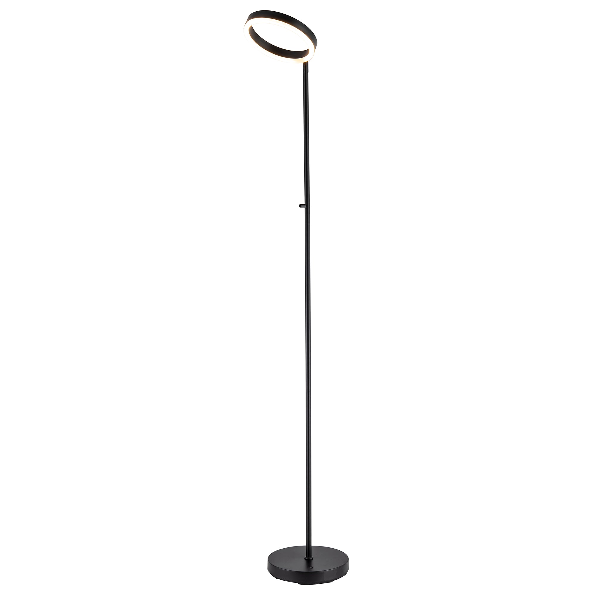 Modern LED Halo Ring Floor Lamp in Matte Black with CCT Dimmer Button Image 1