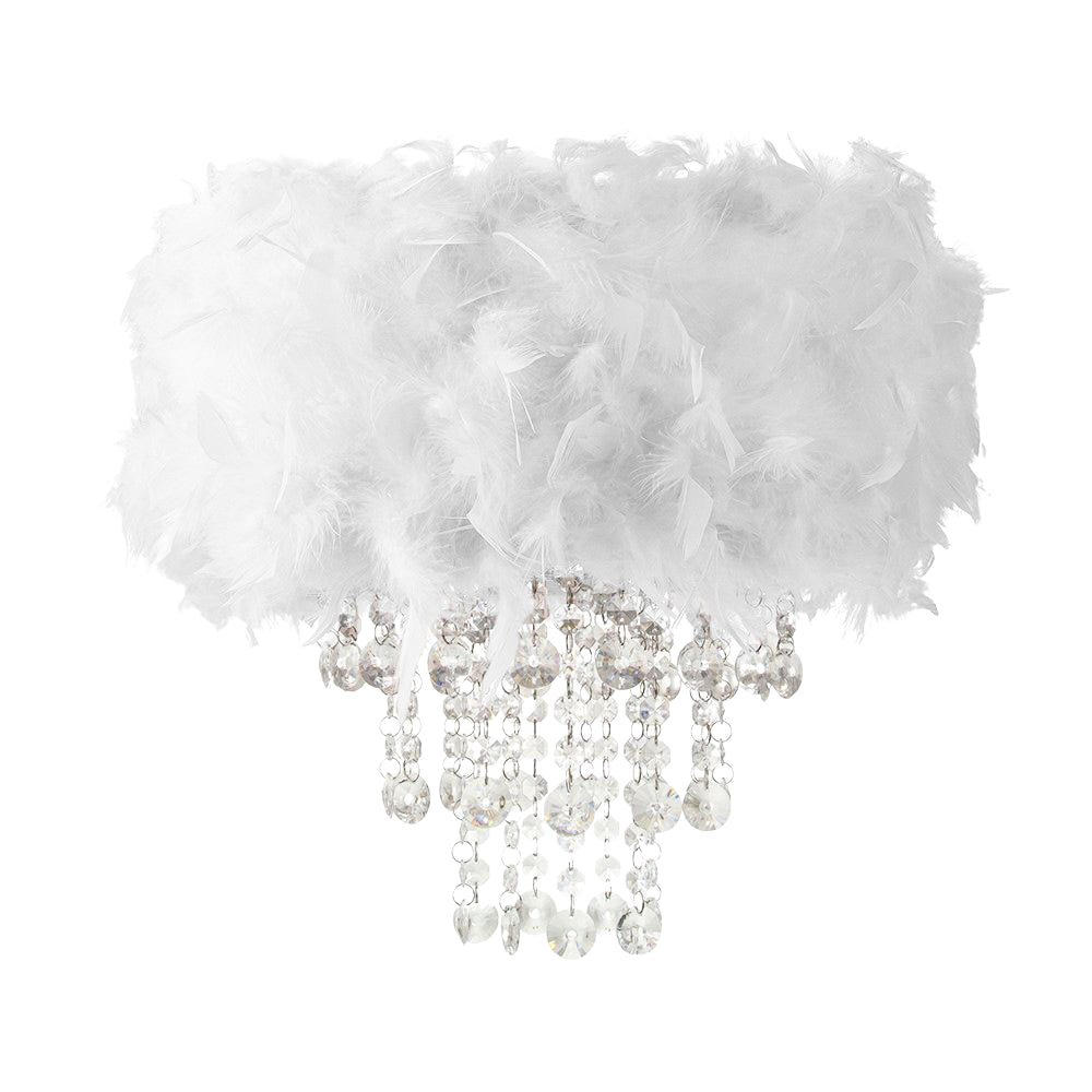 Contemporary White Feather Pendant Light Shade with Transparent Acrylic Droplets Image 1