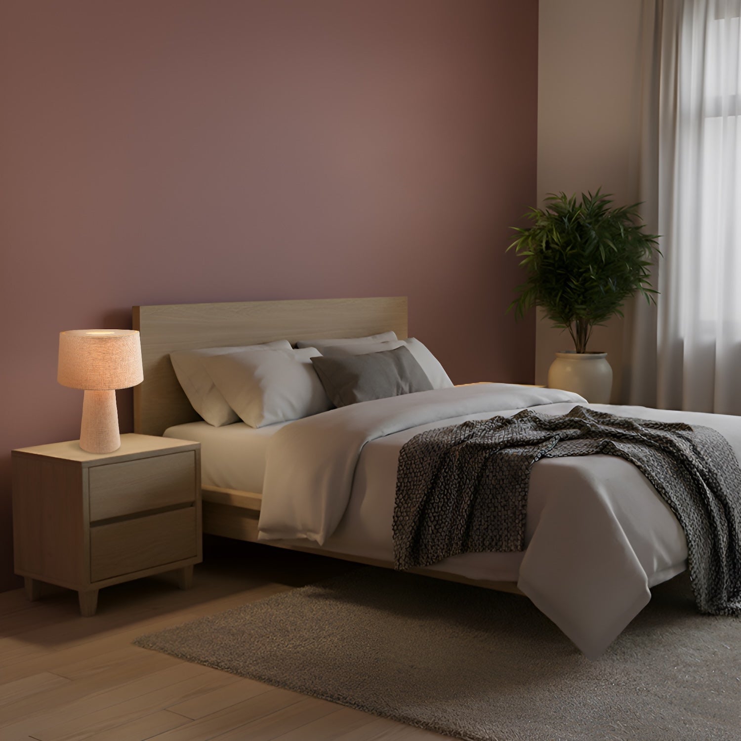 Modern Natural Oatmeal Linen Table Lamp with Fabric Shade and Base Image 6