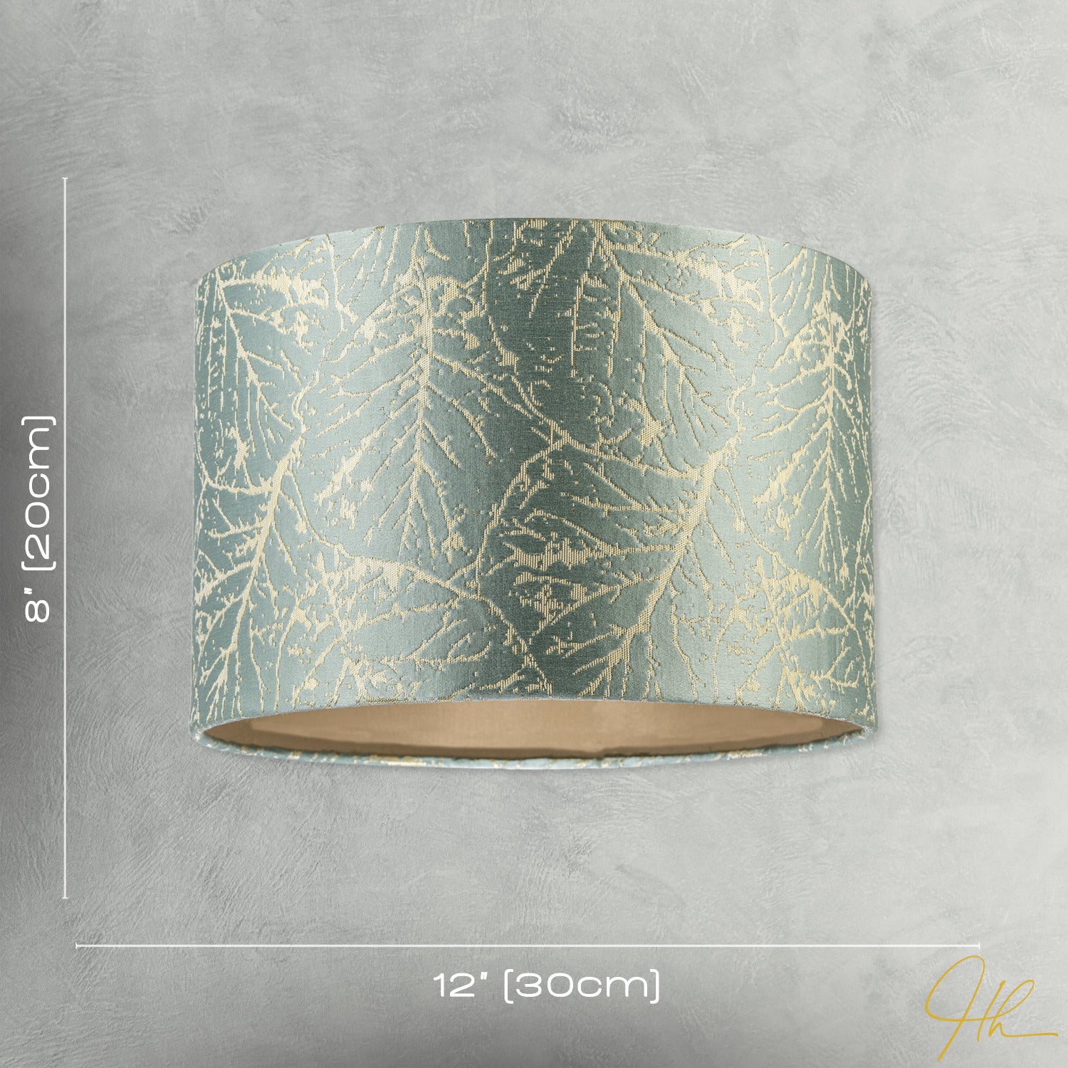 Abstract Botanical Motif Jacquard Fabric Lamp Shade in Silver Duck Egg Image 7