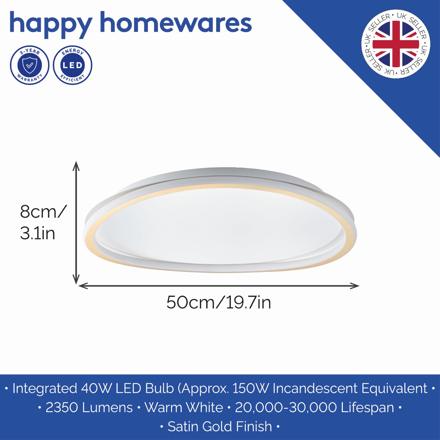 Modern Designer Satin Gold Plated LED Ceiling Light with Inner Opal Diffuser Image 5