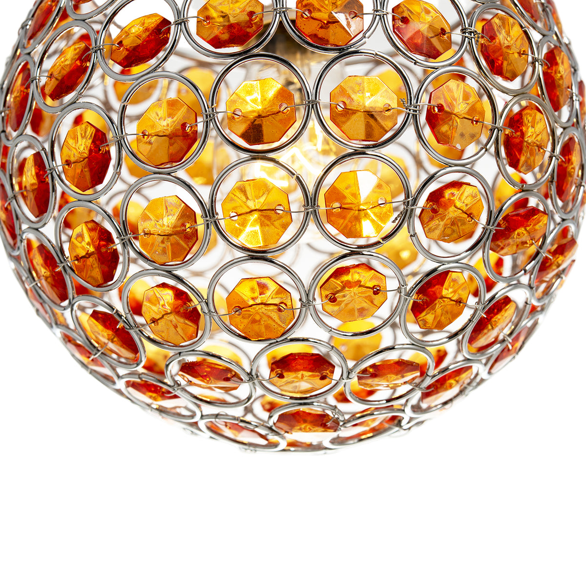 Modern Round Globe Pendant Light Shade with Orange Acrylic Bead Jewels Image 5