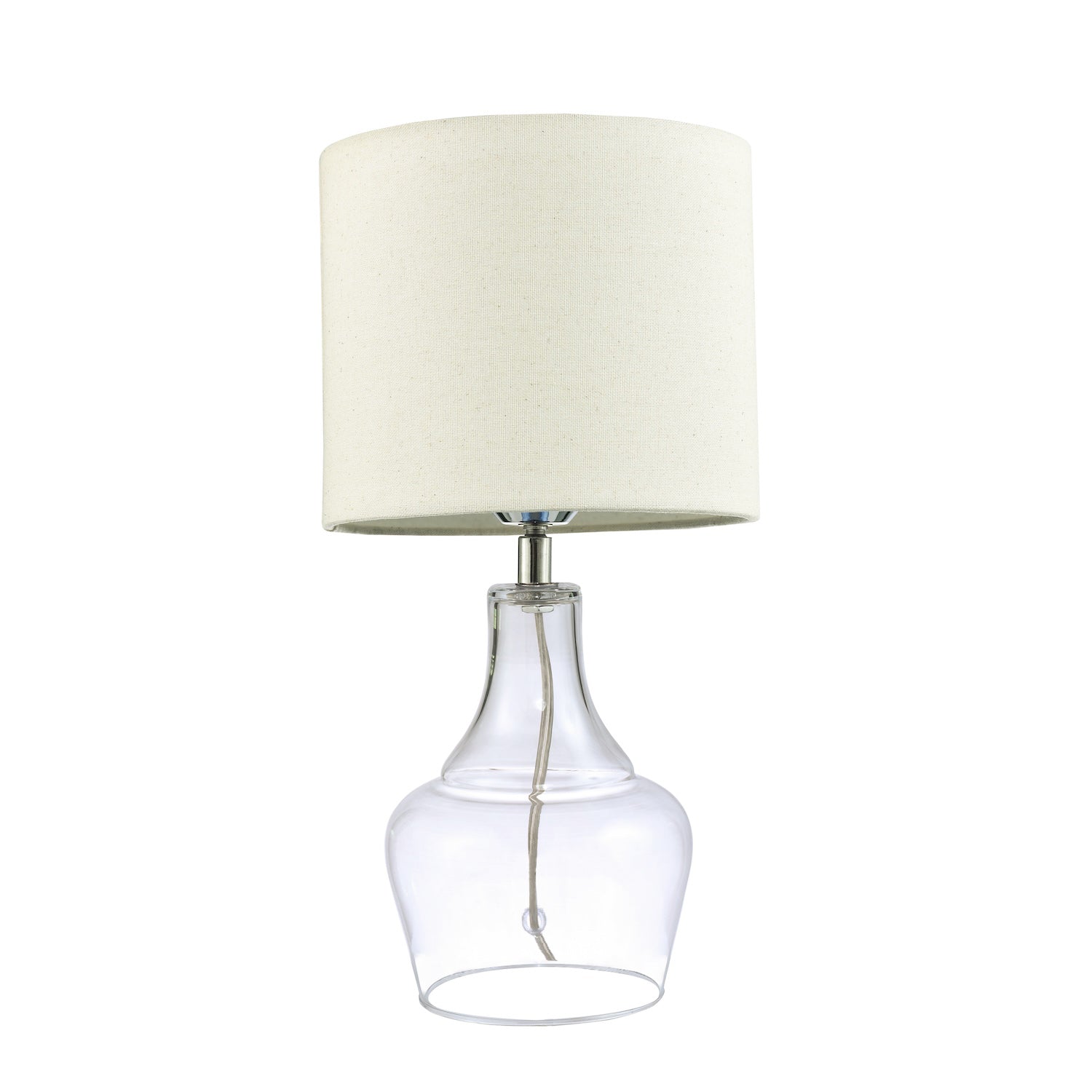 Modern Transparent Glass Lamp with Natural Linen Fabric Shade and Clear Cable Image 2