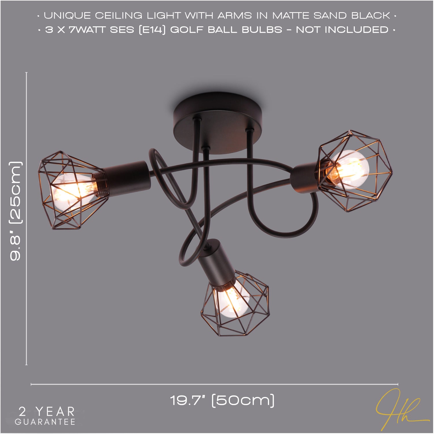 Modern Matte Sand Black Ceiling Light Fitting with Twisting Arms and Cage Shades Image 6