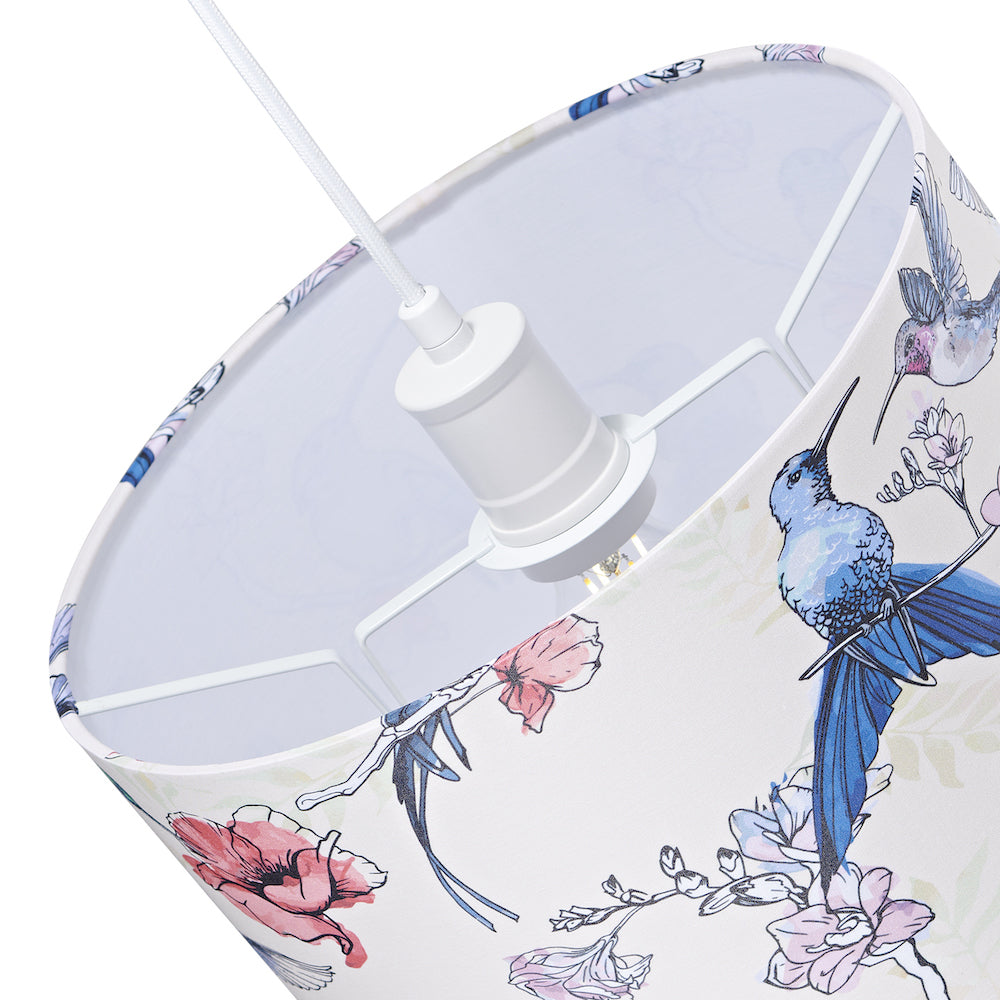 Beautifully Designed Bird Themed 30cm Drum Shade with Colourful Floral Accents Image 5