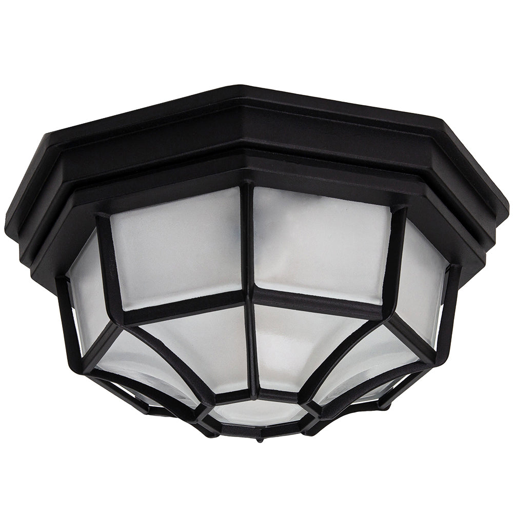 Traditional Hexagonal Matt Black Flush Ceiling Porch Light Fitting with Glass Image 2