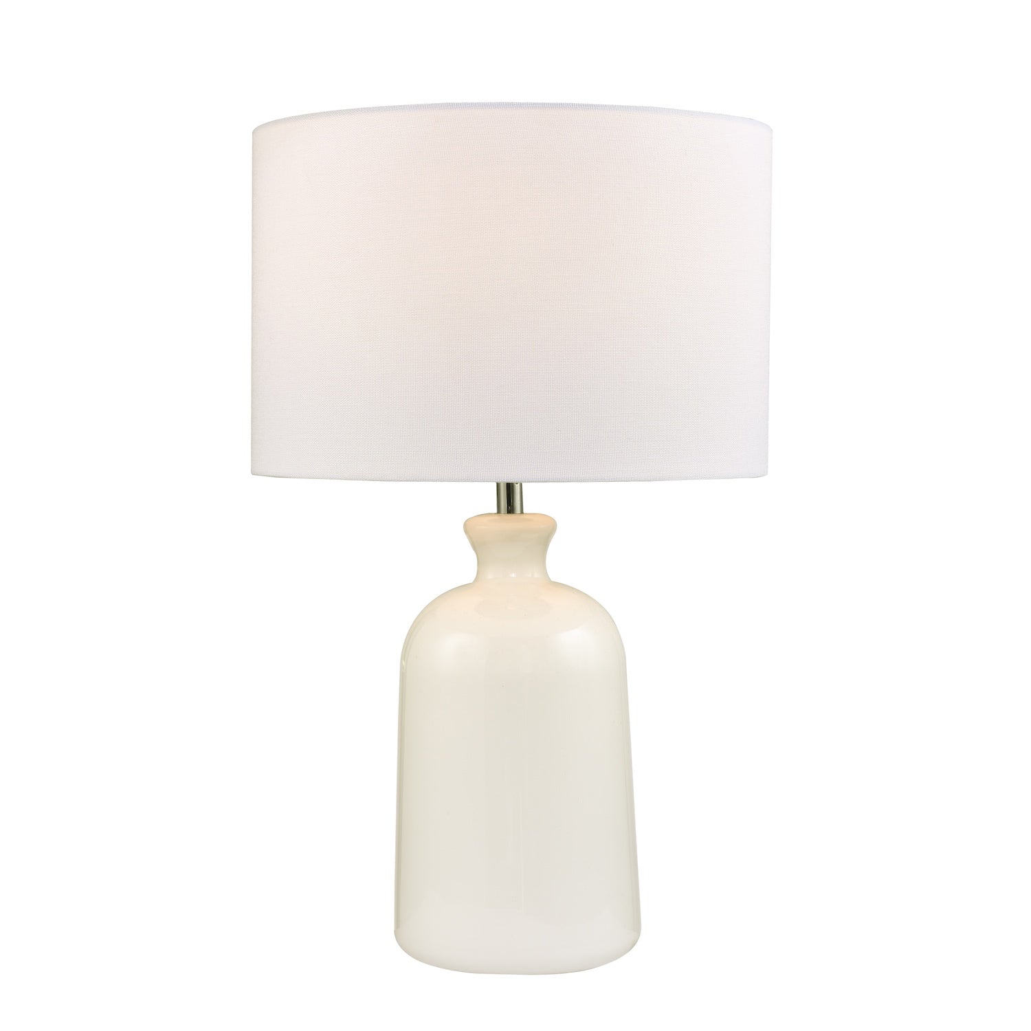 Classic Opal White Glass Table Lamp with White Linen Fabric Drum Lampshade Image 1