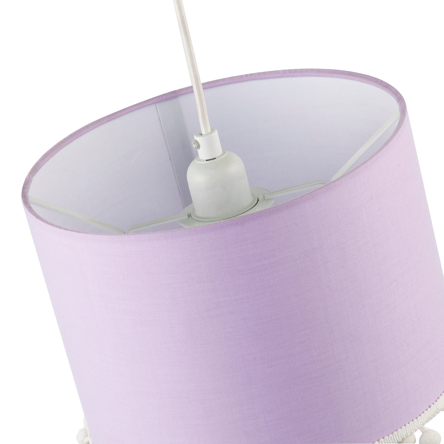 Cute and Modern Lilac Cotton 10" Lamp Shade with White Woolly Pom Poms Image 4