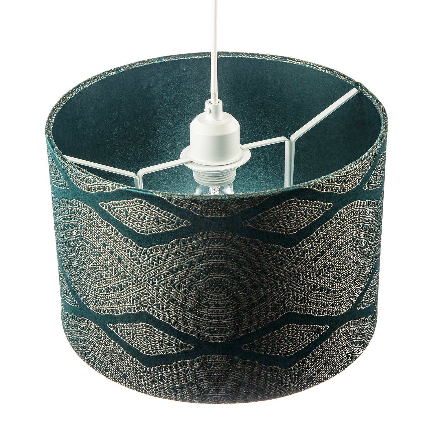 Sophisticated Forest Green Lamp Shade with Intricate Geometric Pattern Image 2