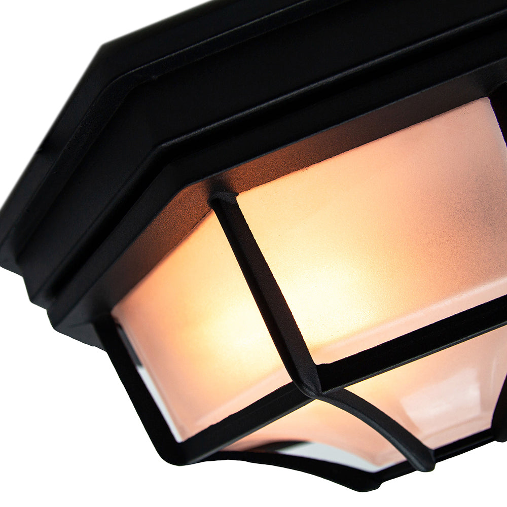 Traditional Hexagonal Matt Black Flush Ceiling Porch Light Fitting with Glass Image 7