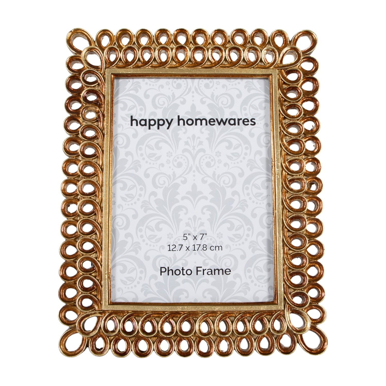 Traditionally Styled Shiny Rustic Gold Resin Picture Frame with Looping Spirals Image 1