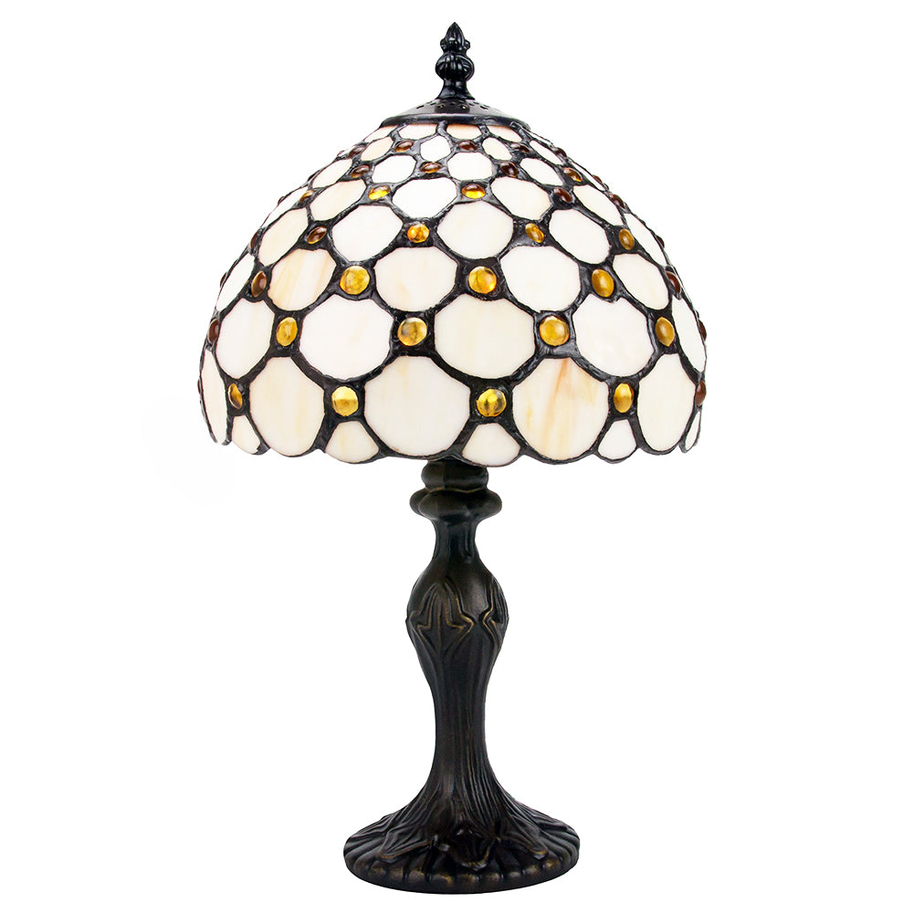 Traditional Amber Stained Glass Tiffany Table Lamp with Multiple Circular Beads Image 1