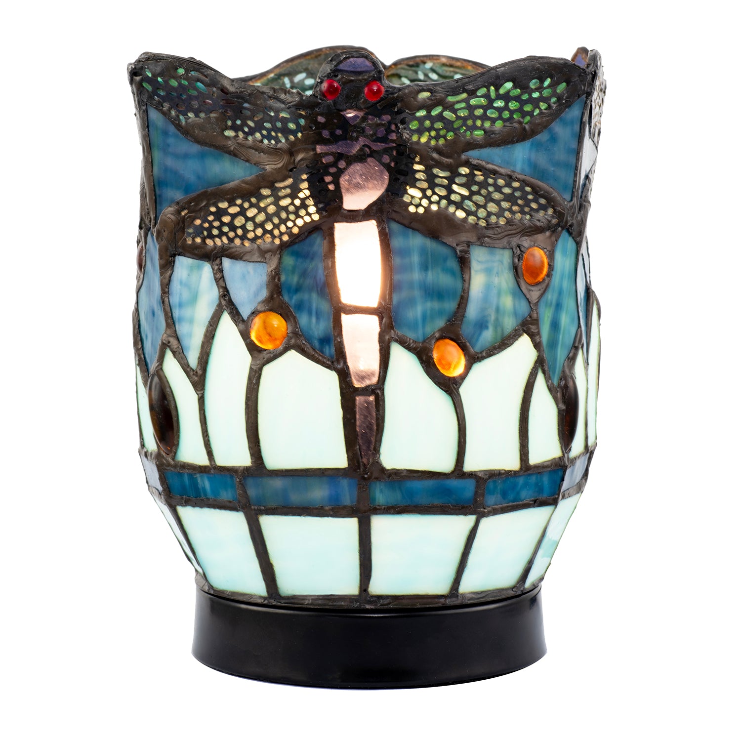 Classic Dragonfly Tiffany Uplighter Lamp in Midnight and Sky Blue Image 2
