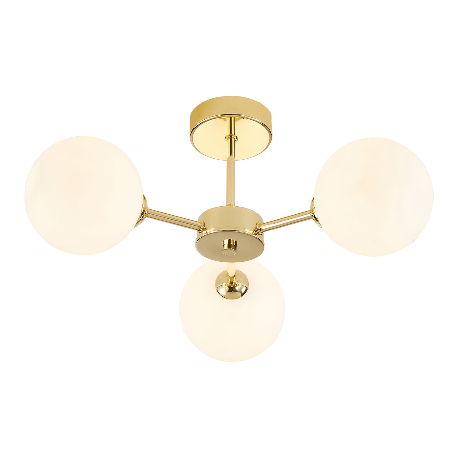 Contemporary Chic Polished Gold Ceiling Light with Opal White Globe Glass Shades Image 1