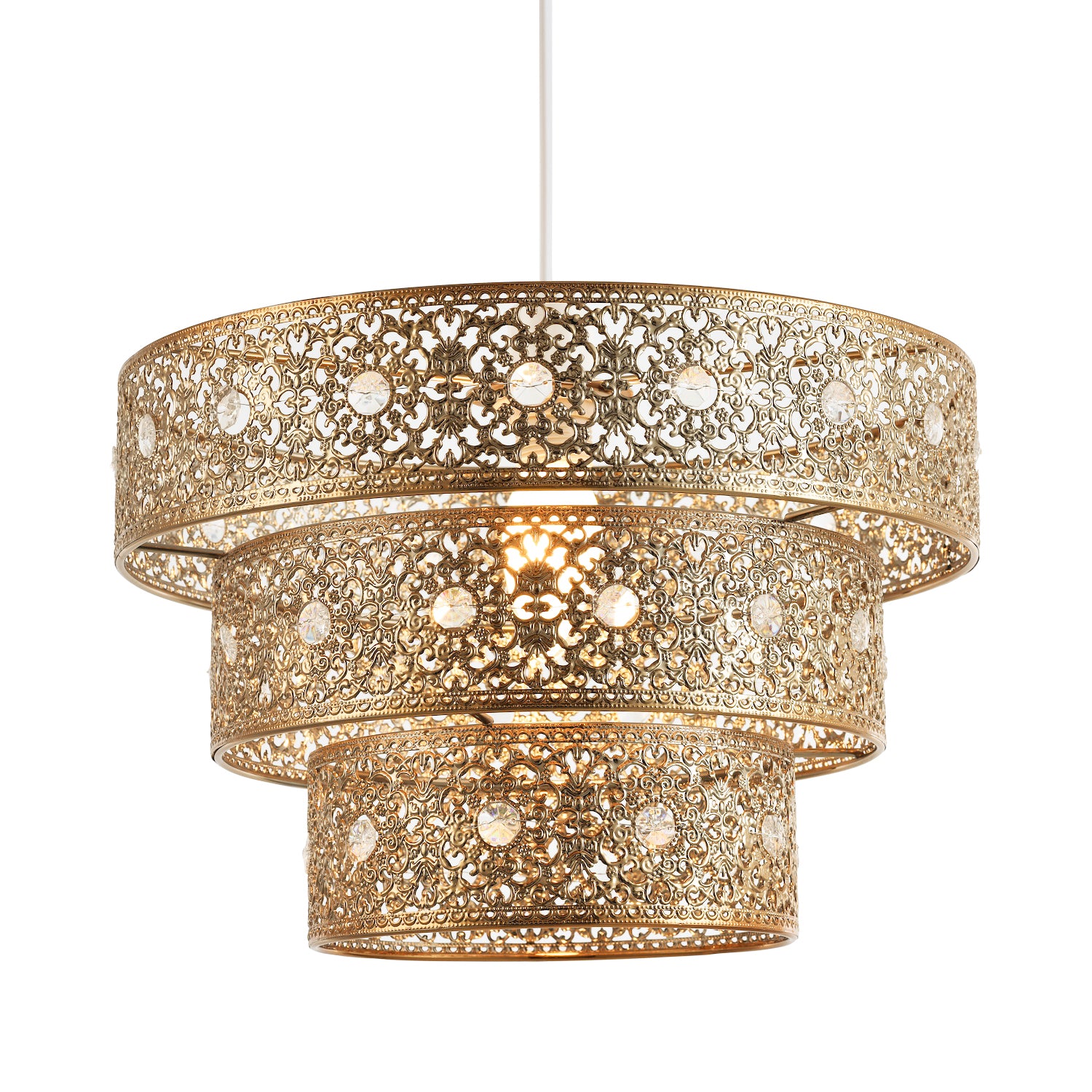 Polished Gold Acrylic Gem Moroccan Style Triple Tier Pendant Lighting Shade Image 1