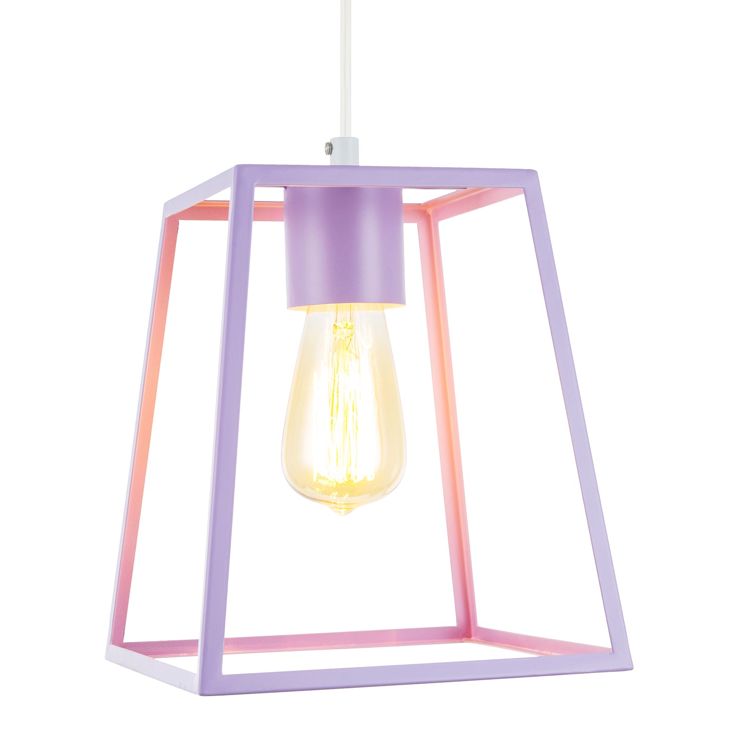Industrial Lantern Lamp Shade in Soft Lilac with Square Top and Bottom Image 2
