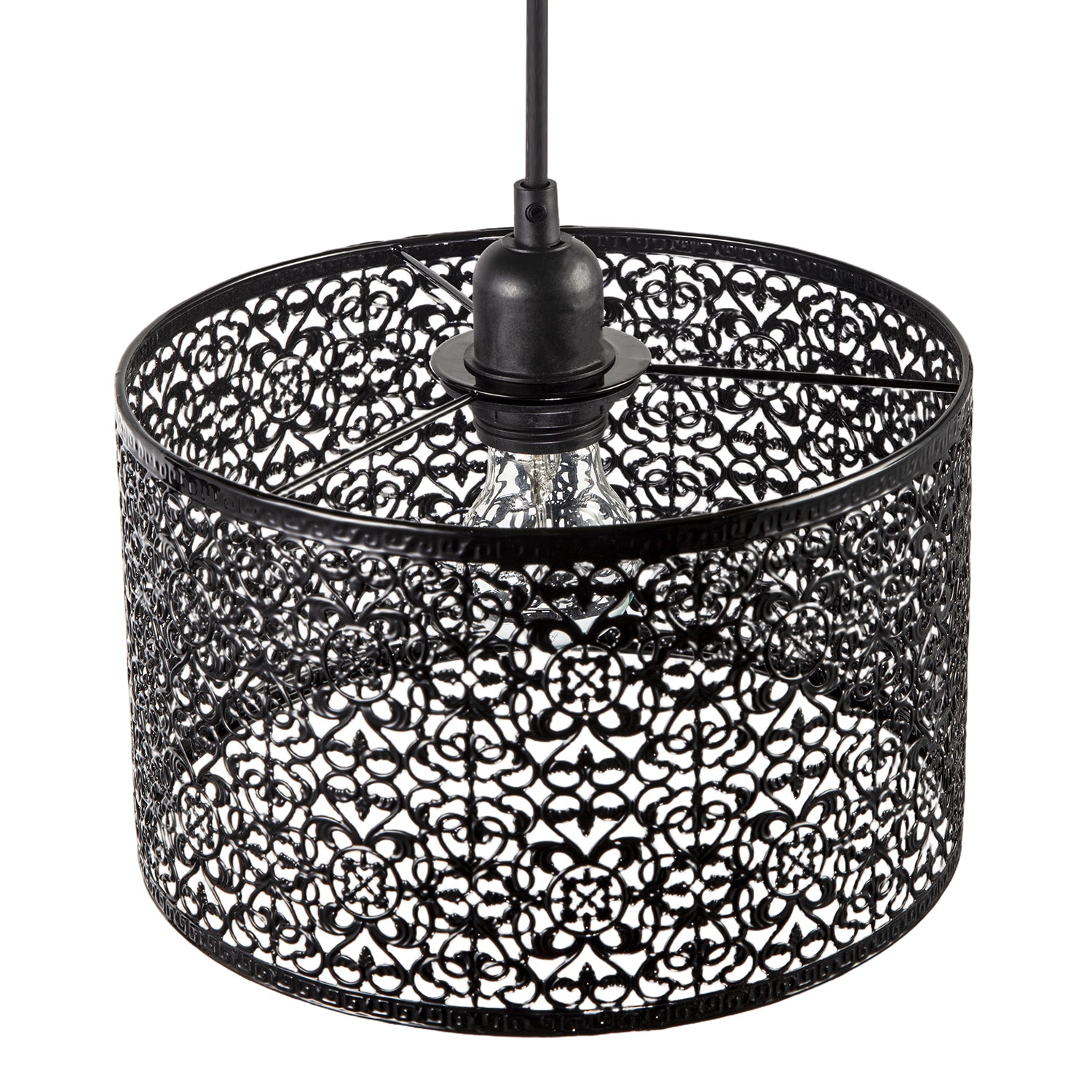 Ornate Moroccan Style Decorated Black Gloss Metal Pendant Lamp Shade Image 3